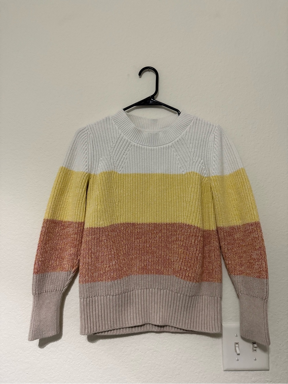 GAP Colorblock Crewneck Cotton Sweater in White, Yellow, Rust & Taupe
